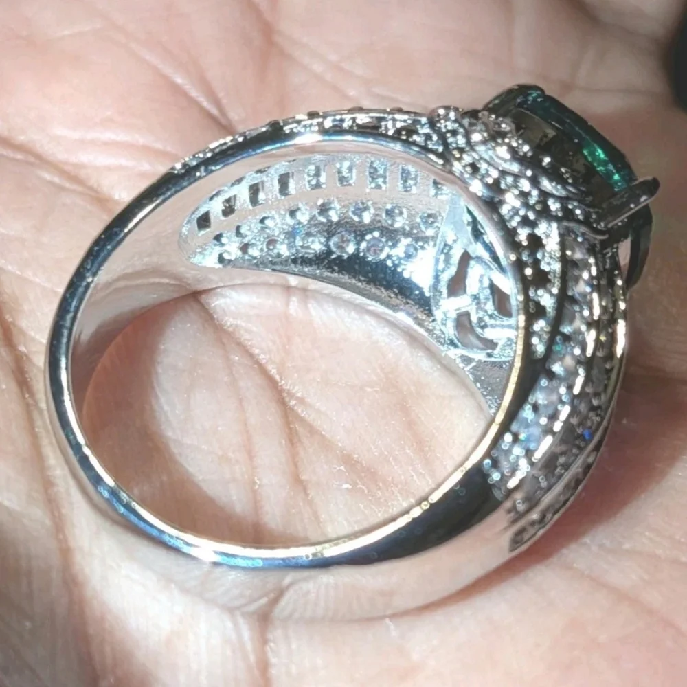 5Ct Cushion Lab Created Emerald Solitaire Engagement Ring 14K White Gold Plated